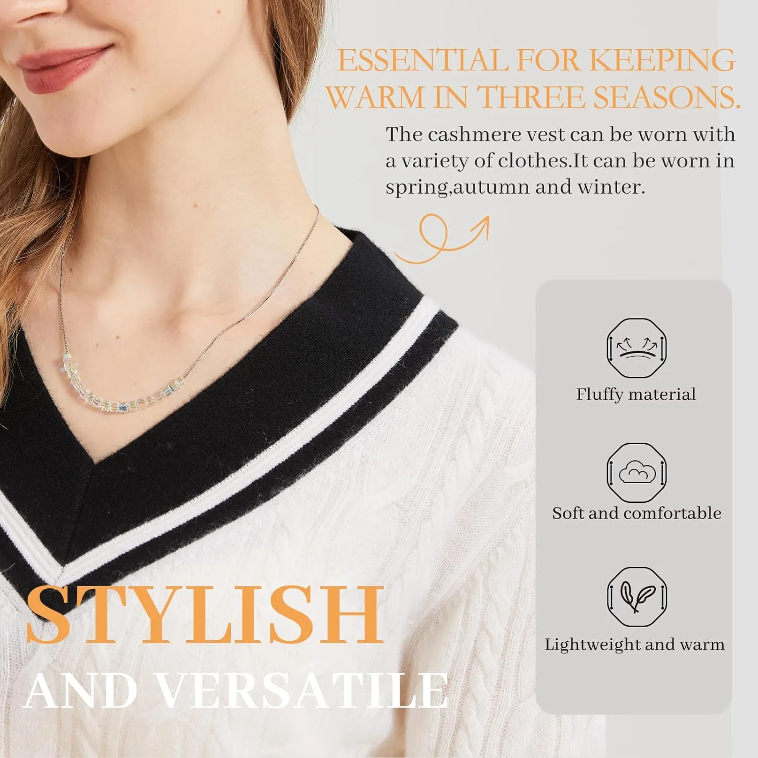 Women’s V-Neck Sweater 100% Pure Cashmere Long-Sleeved Pullover Sweaters M-XL