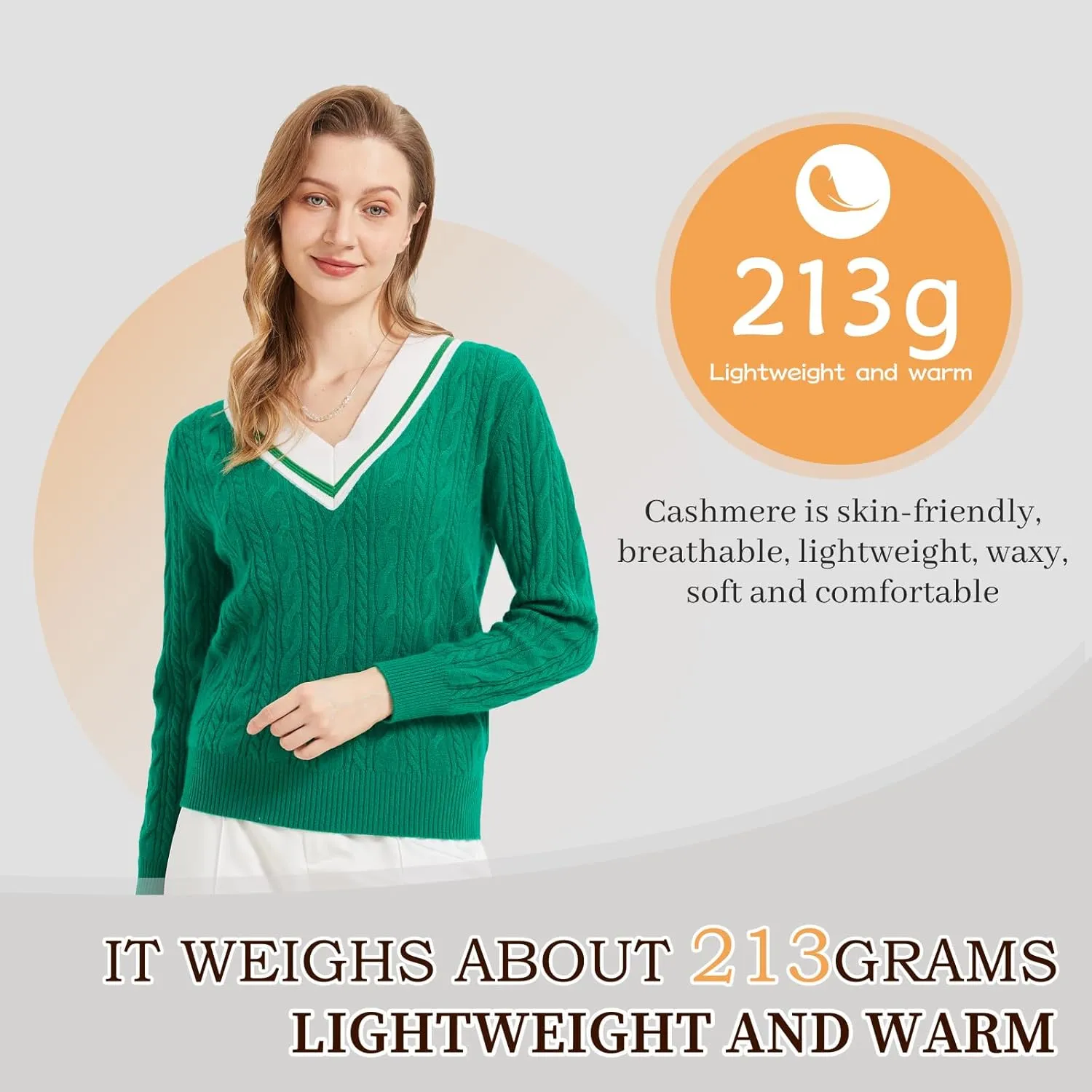 Women’s V-Neck Sweater 100% Pure Cashmere Long-Sleeved Pullover Sweaters M-XL
