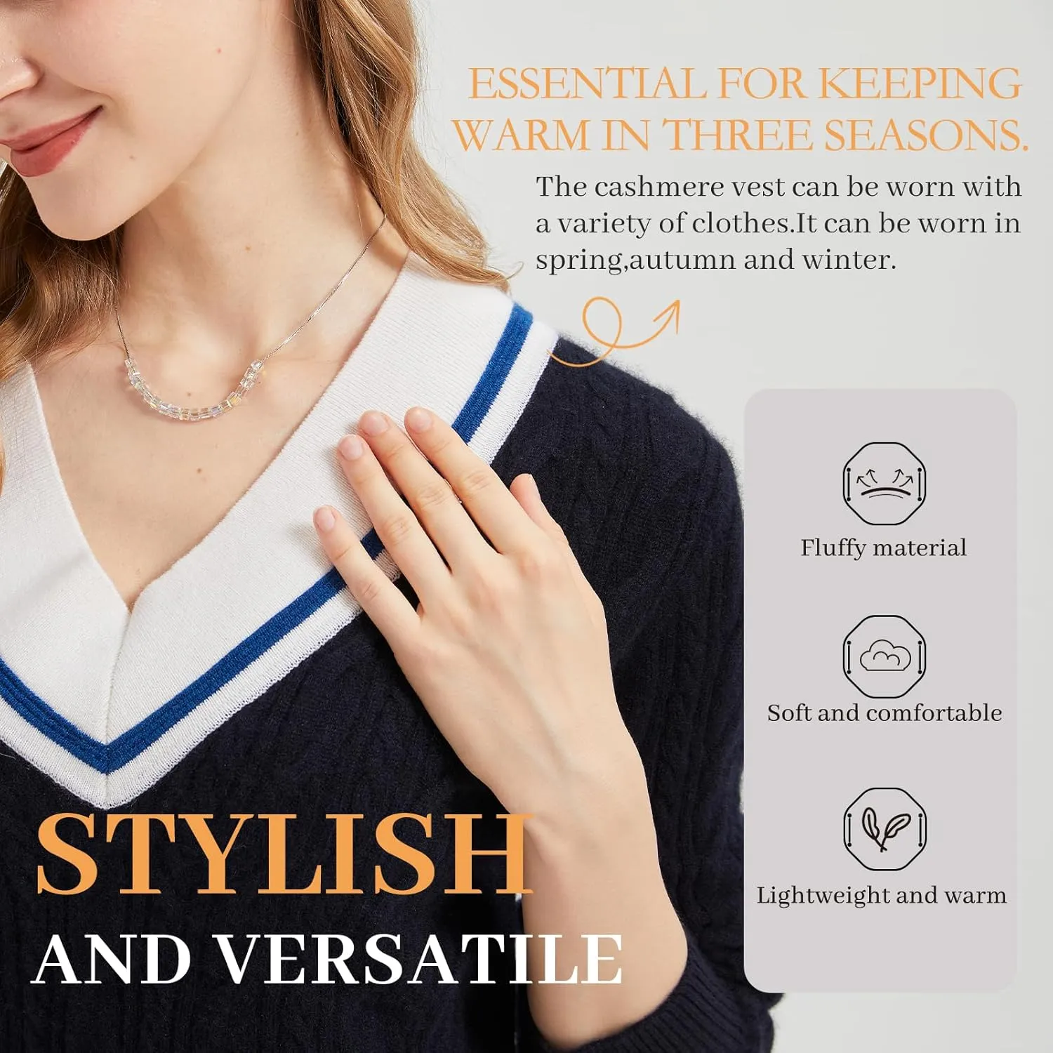 Women’s V-Neck Sweater 100% Pure Cashmere Long-Sleeved Pullover Sweaters M-XL