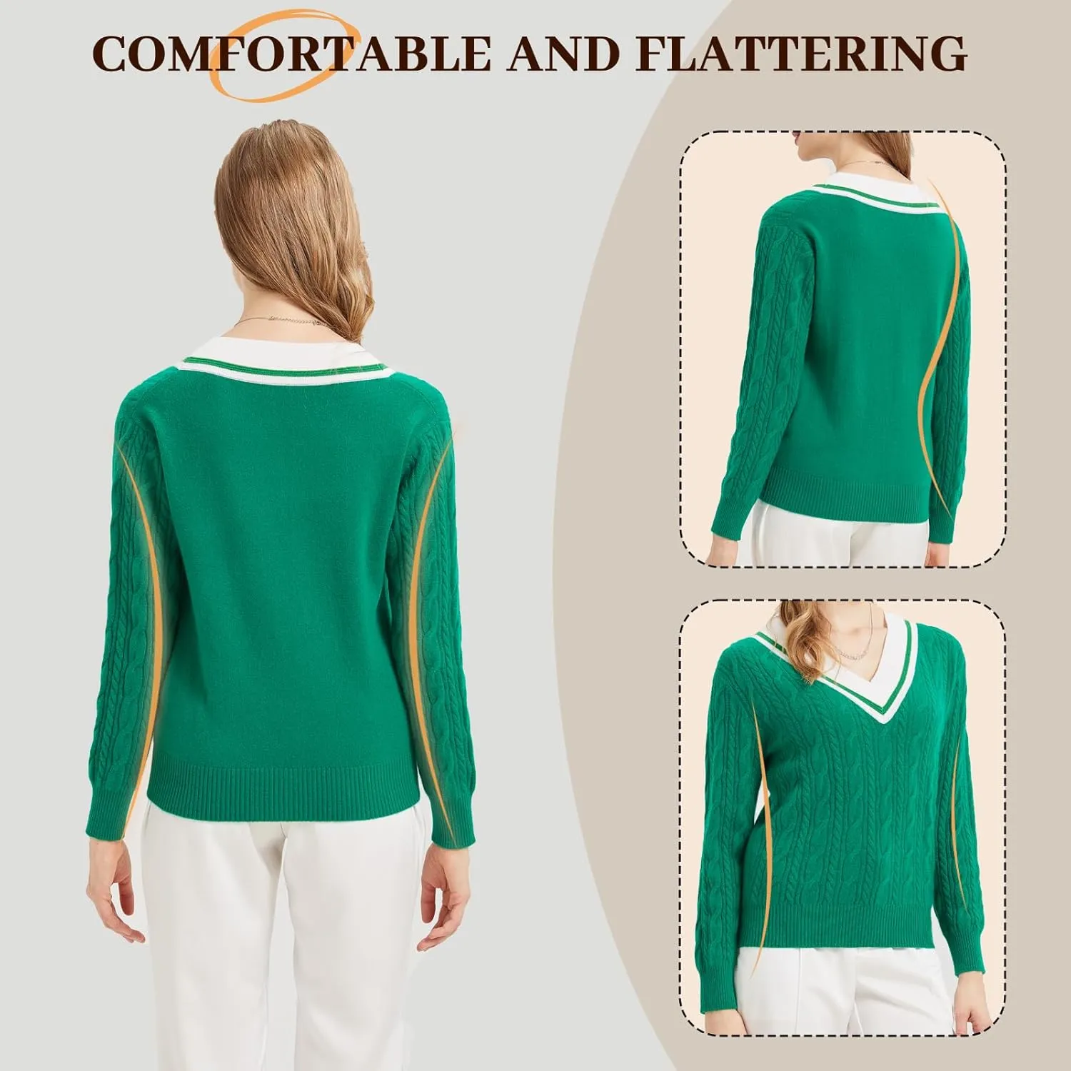 Women’s V-Neck Sweater 100% Pure Cashmere Long-Sleeved Pullover Sweaters M-XL