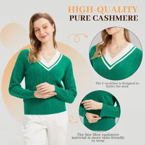 Women’s V-Neck Sweater 100% Pure Cashmere Long-Sleeved Pullover Sweaters M-XL