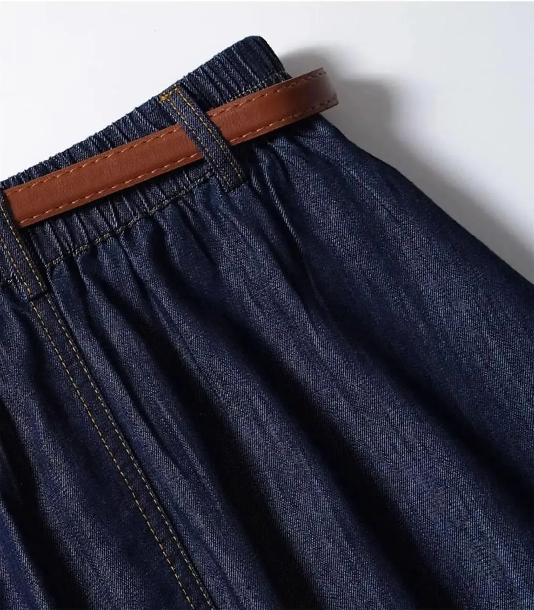 Women's Vintage Slim Fit Denim A-Line Skirt High Waist Pleated Mid-Calf Hollow Out Casual Skirt