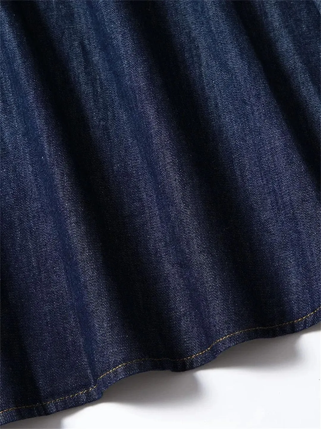 Women's Vintage Slim Fit Denim A-Line Skirt High Waist Pleated Mid-Calf Hollow Out Casual Skirt