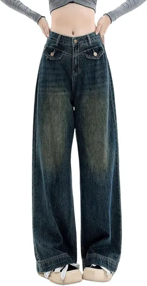 Womens Wide Leg Boyfriends Jeans High Waist Loose Distressed Denim Pants Suitable for All Leg Types All Kinds of People