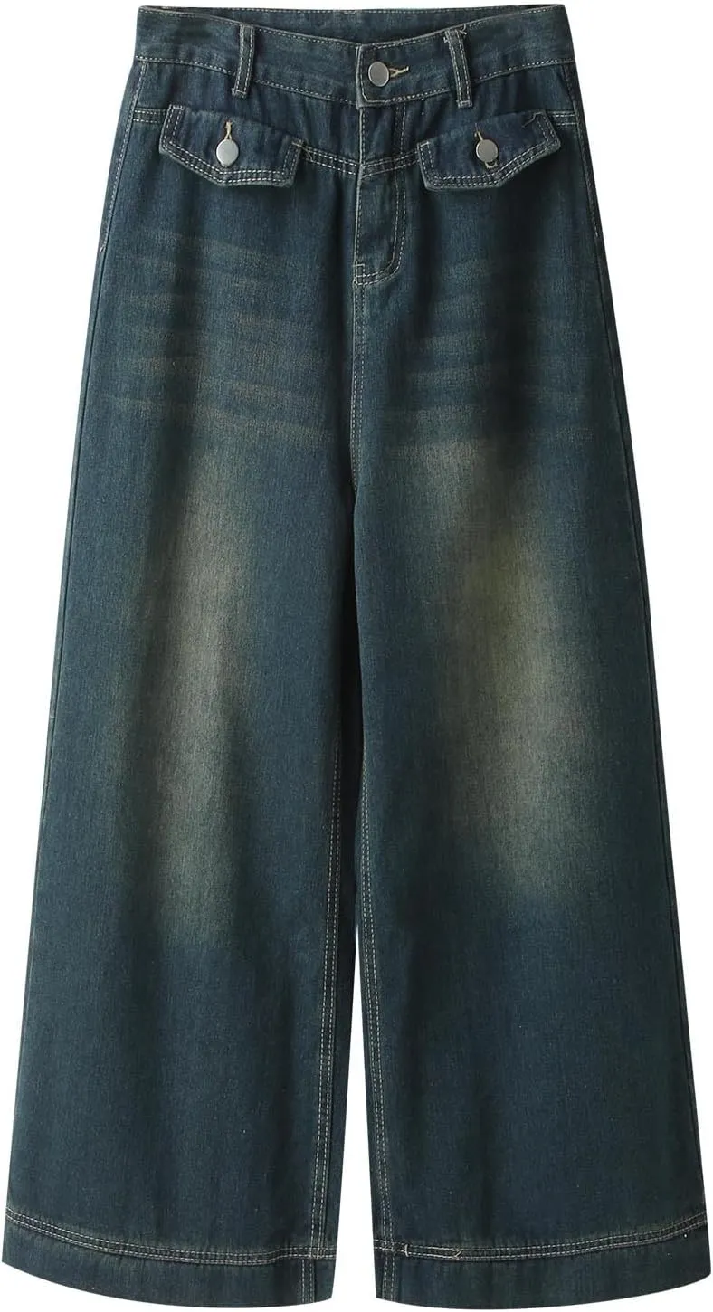 Womens Wide Leg Boyfriends Jeans High Waist Loose Distressed Denim Pants Suitable for All Leg Types All Kinds of People