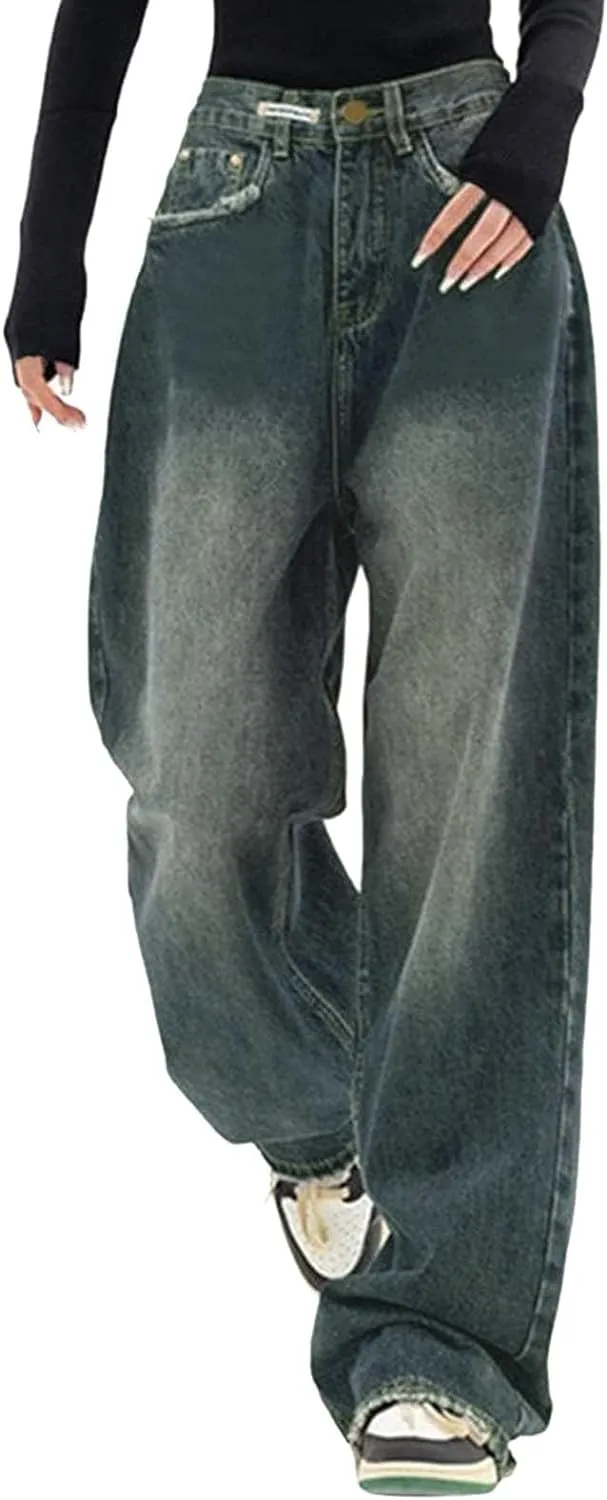 Womens Wide Leg Boyfriends Jeans High Waist Loose Distressed Denim Pants Suitable for All Leg Types All Kinds of People