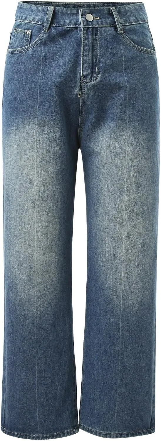 Womens Wide Leg Boyfriends Jeans High Waist Loose Distressed Denim Pants Suitable for All Leg Types All Kinds of People