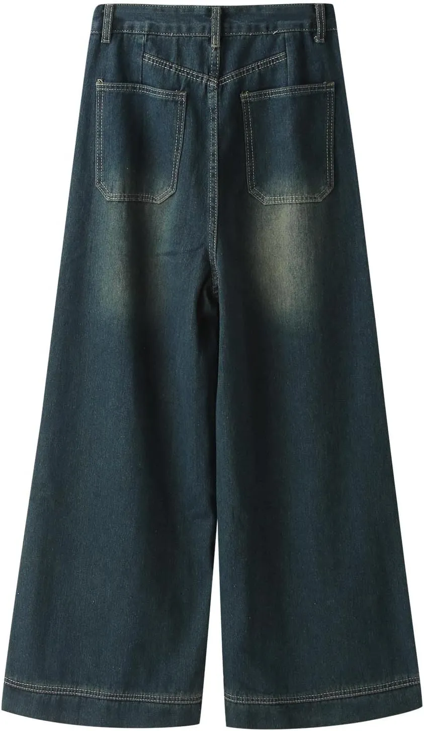 Womens Wide Leg Boyfriends Jeans High Waist Loose Distressed Denim Pants Suitable for All Leg Types All Kinds of People