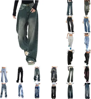 Womens Wide Leg Boyfriends Jeans High Waist Loose Distressed Denim Pants Suitable for All Leg Types All Kinds of People