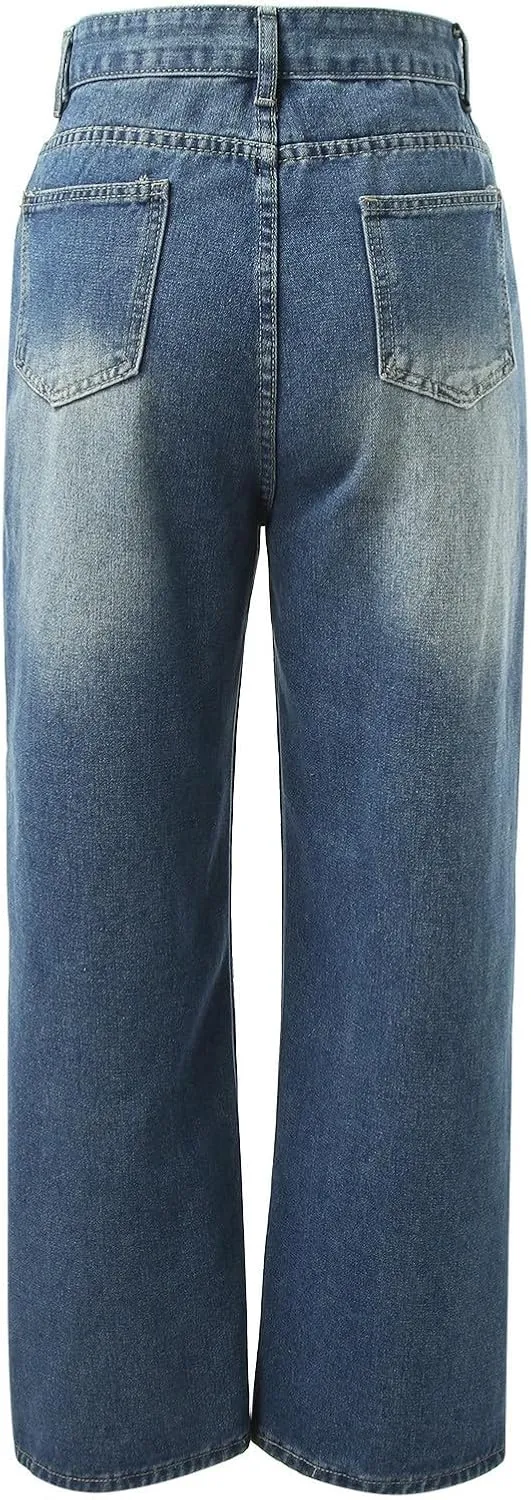 Womens Wide Leg Boyfriends Jeans High Waist Loose Distressed Denim Pants Suitable for All Leg Types All Kinds of People