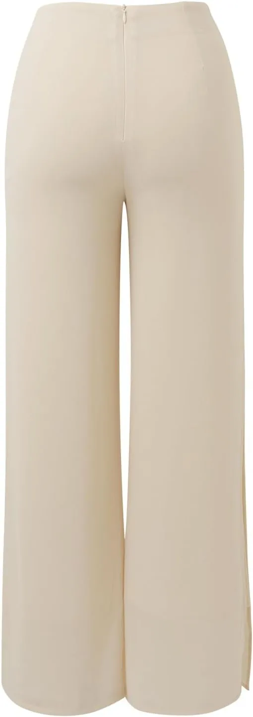 Women's Wide Leg Chiffon Dress Pants High Waist Straight Leg Pants Flared Palazzo Flowy Layered Boho Long Trousers