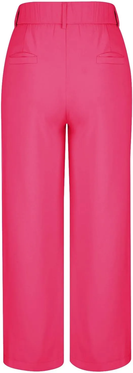 Women's Wide Leg Suit Pants High Waisted Business Work Pants Trousers Trendy Long Straight Pants with Pockets