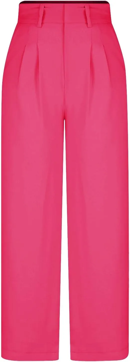 Women's Wide Leg Suit Pants High Waisted Business Work Pants Trousers Trendy Long Straight Pants with Pockets