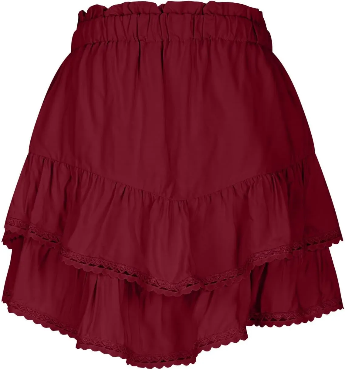 Womens Y2K High Waist Mini Skirt Lace Trim Tiered Ruffle Hem Cute Cake Skirts Summer Casual Loose Short Flared Skirt