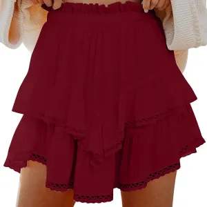 Womens Y2K High Waist Mini Skirt Lace Trim Tiered Ruffle Hem Cute Cake Skirts Summer Casual Loose Short Flared Skirt