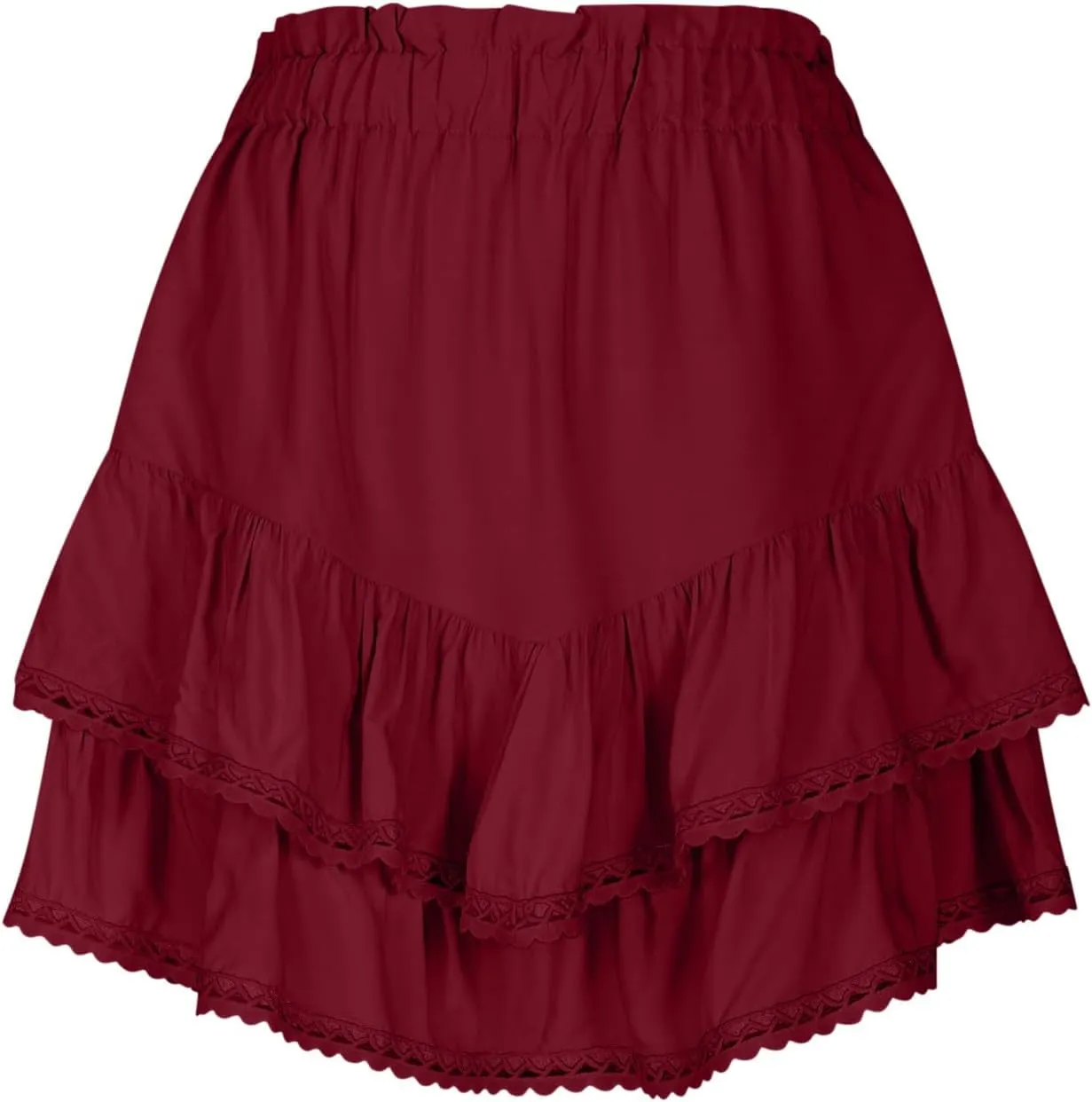 Womens Y2K High Waist Mini Skirt Lace Trim Tiered Ruffle Hem Cute Cake Skirts Summer Casual Loose Short Flared Skirt