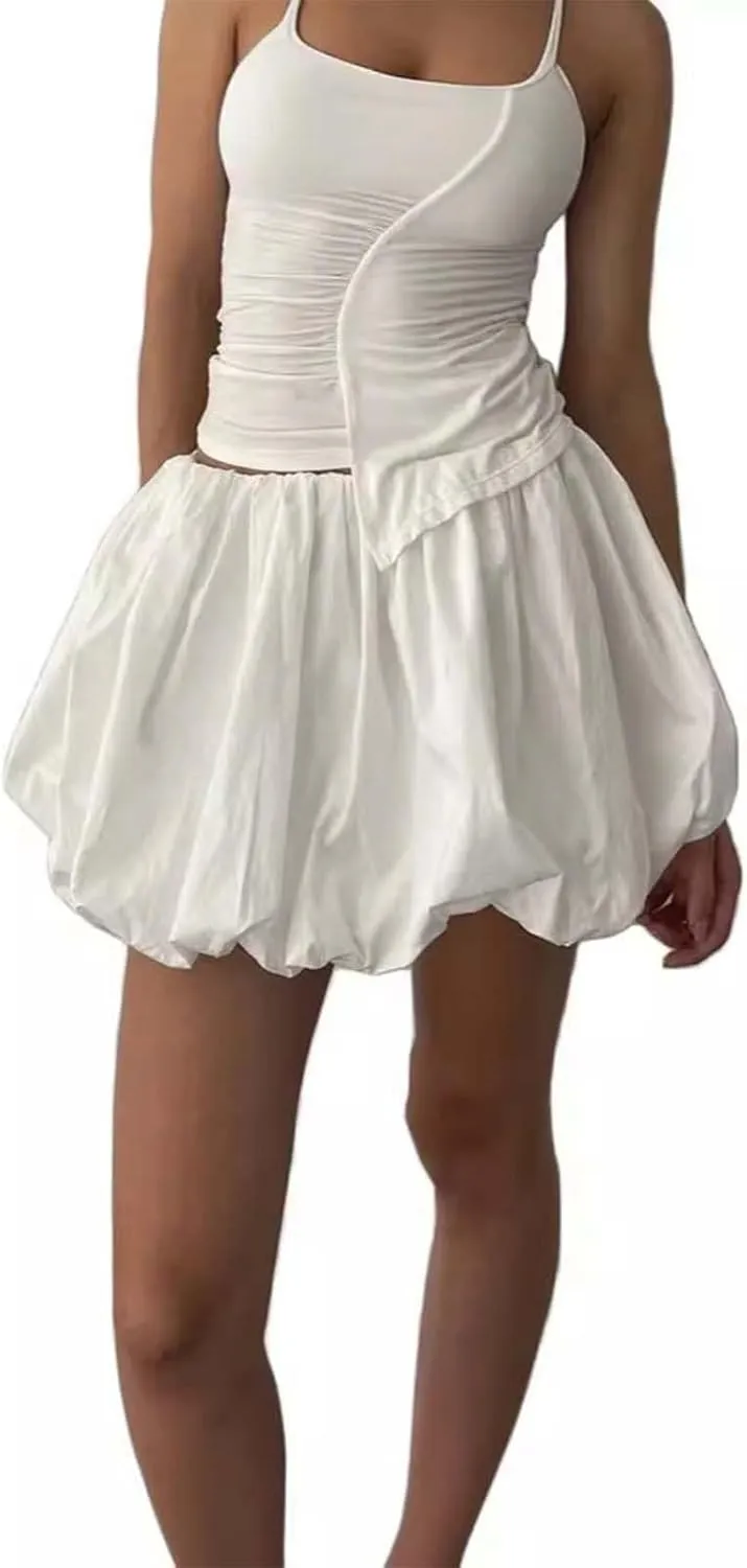 Workout Skirts for Women Trendy Loose Casual Low Rise A-Line Ruffles Trendy Pleated Puff Mini Skirts 2025 Streetwear