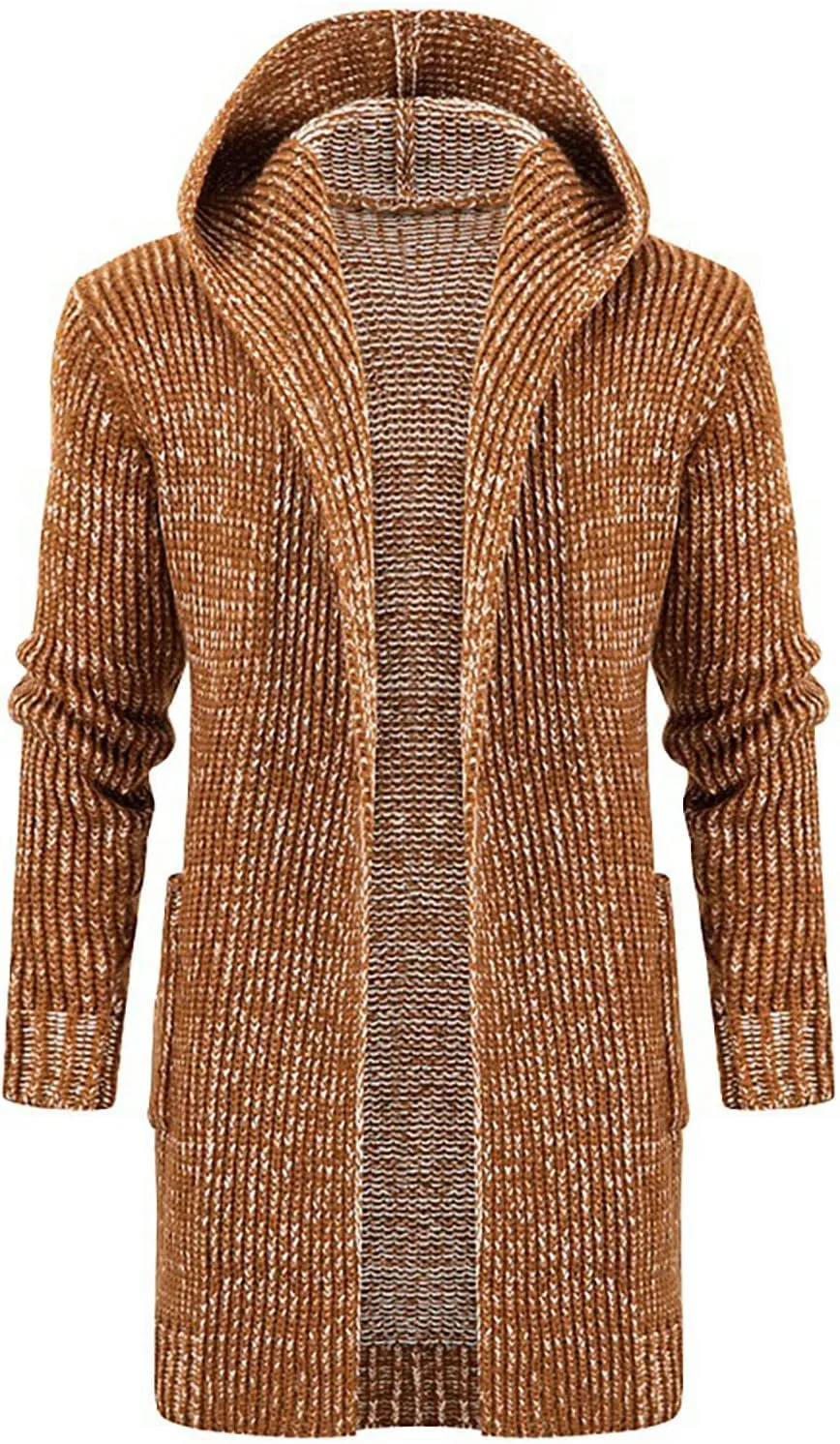 XIAXOGOOL Men's Long Hooded Cardigan Shawl Collar Open Front Drape Cape Overcoat Kint Big And Tall Hoodie Coat Outwear