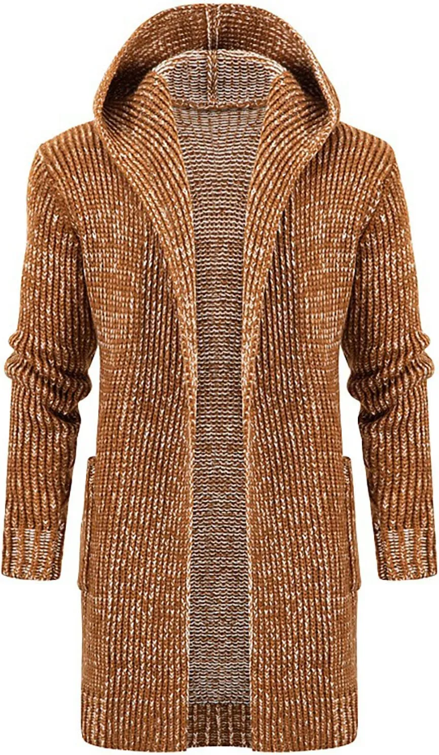 XIAXOGOOL Men's Long Hooded Cardigan Shawl Collar Open Front Drape Cape Overcoat Kint Big And Tall Hoodie Coat Outwear