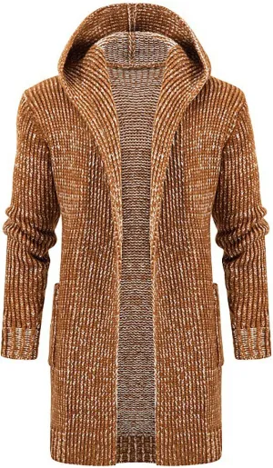 XIAXOGOOL Men's Long Hooded Cardigan Shawl Collar Open Front Drape Cape Overcoat Kint Big And Tall Hoodie Coat Outwear