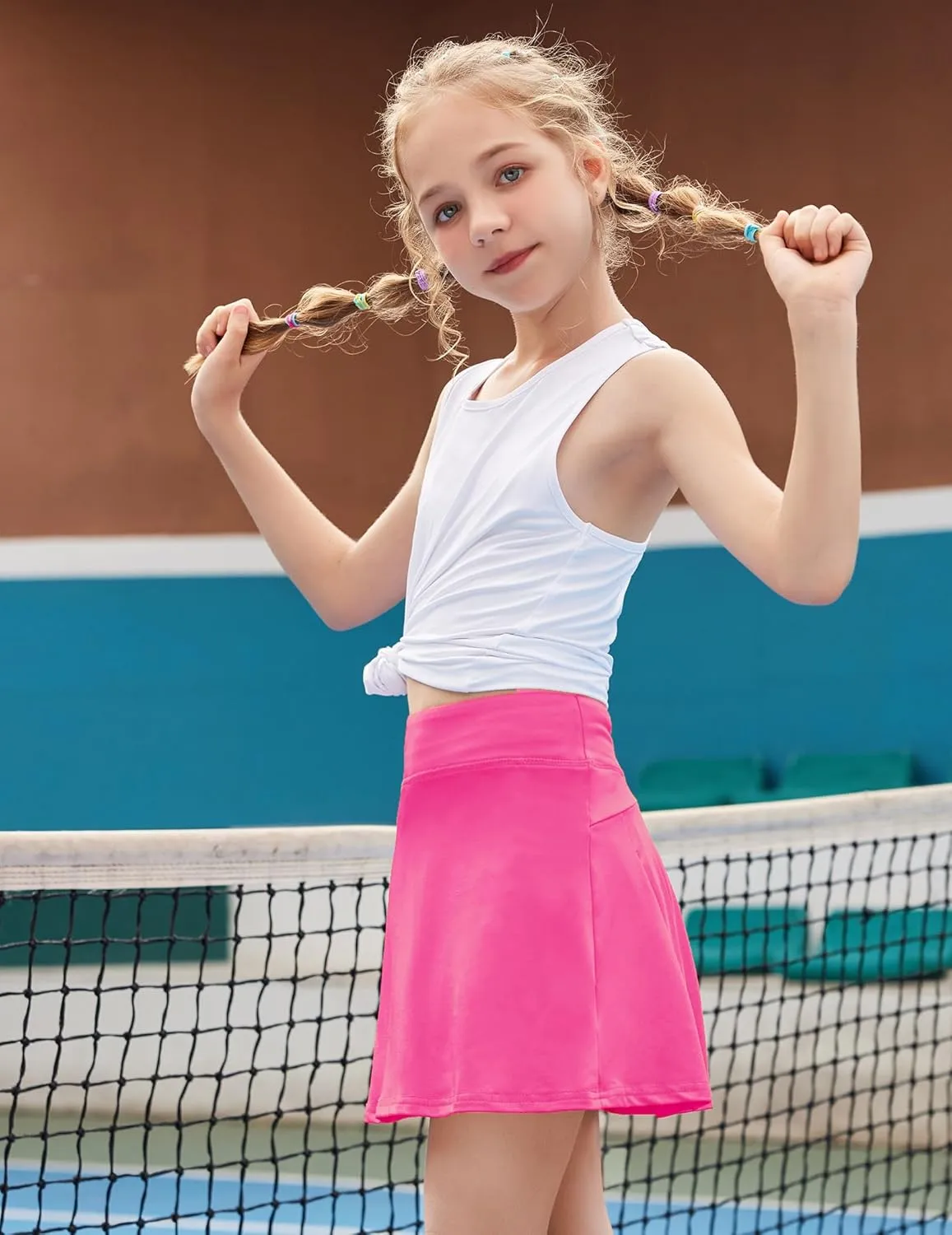 Zaclotre Girls Tennis Skirt with Shorts Pleated Back Kids Golf Skort Workout Running Sports Athletic Skirt with Pockets