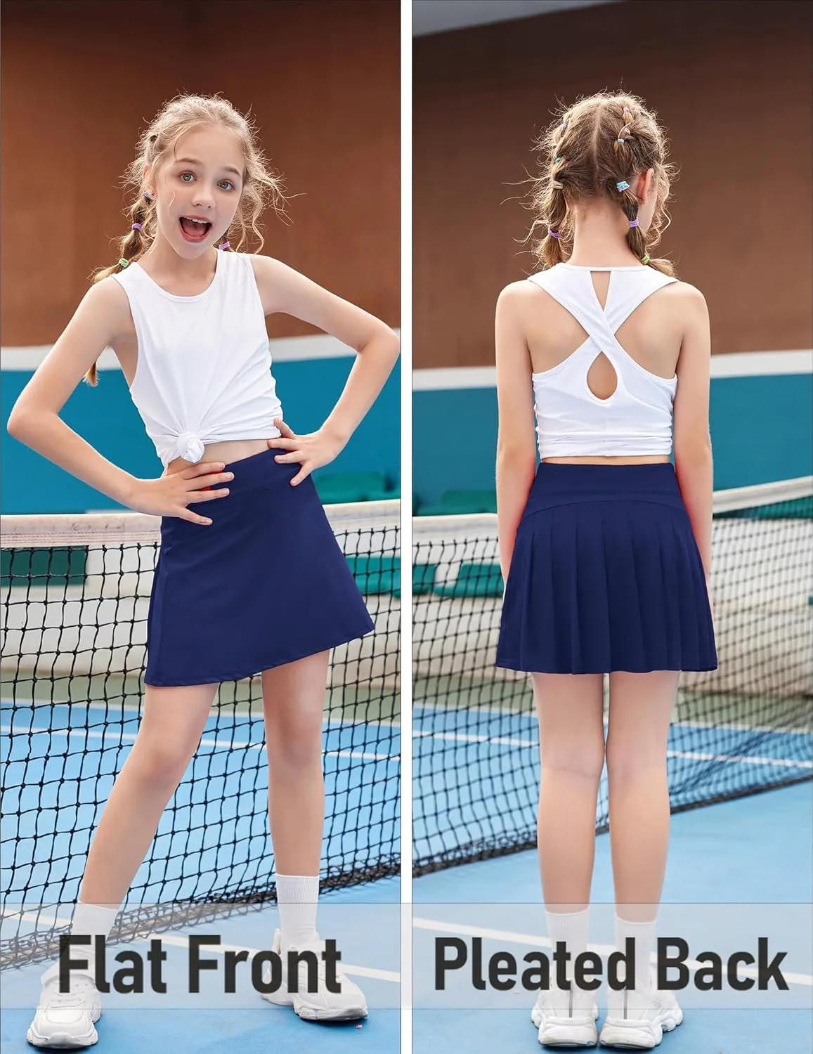 Zaclotre Girls Tennis Skirt with Shorts Pleated Back Kids Golf Skort Workout Running Sports Athletic Skirt with Pockets