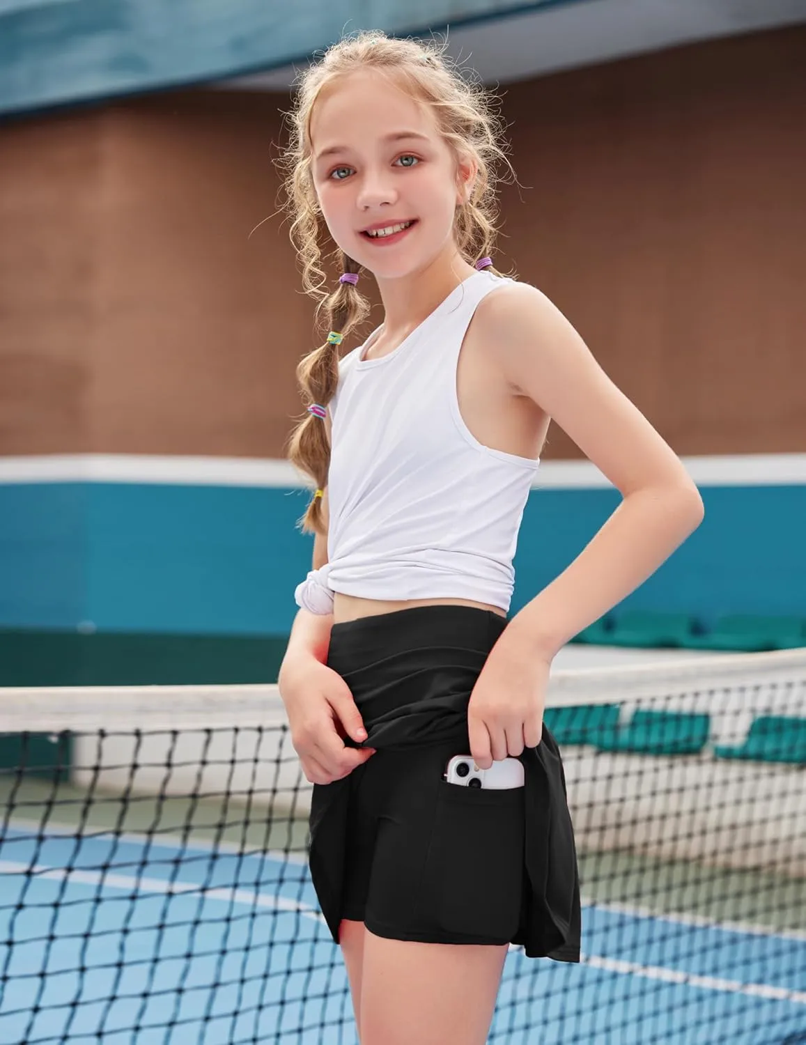 Zaclotre Girls Tennis Skirt with Shorts Pleated Back Kids Golf Skort Workout Running Sports Athletic Skirt with Pockets