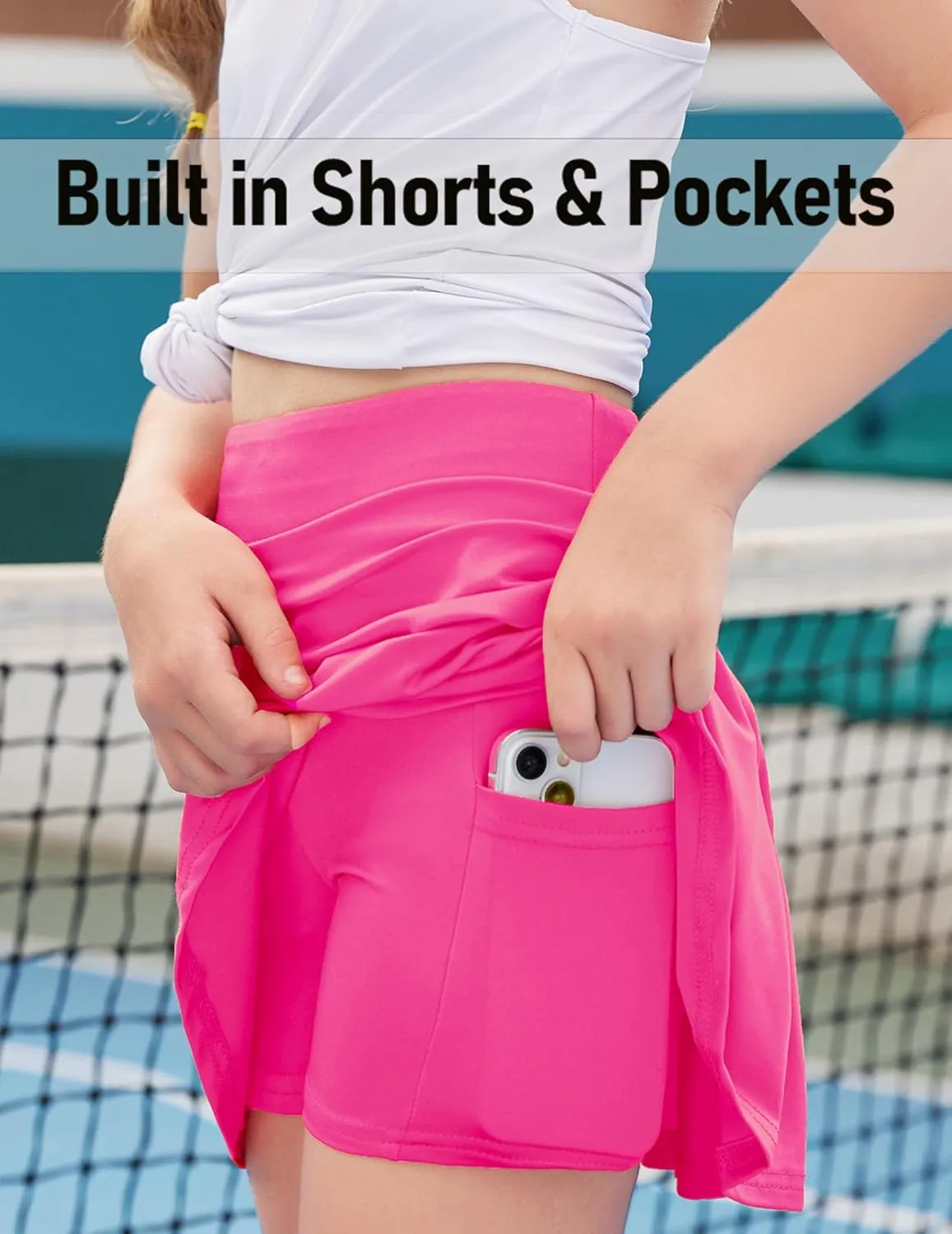 Zaclotre Girls Tennis Skirt with Shorts Pleated Back Kids Golf Skort Workout Running Sports Athletic Skirt with Pockets