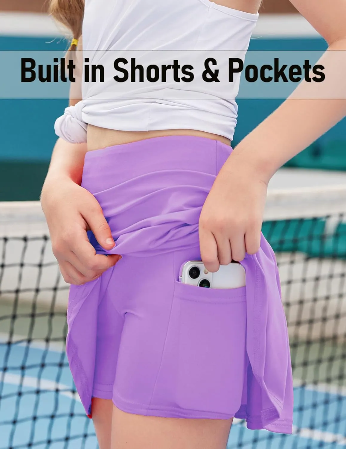 Zaclotre Girls Tennis Skirt with Shorts Pleated Back Kids Golf Skort Workout Running Sports Athletic Skirt with Pockets