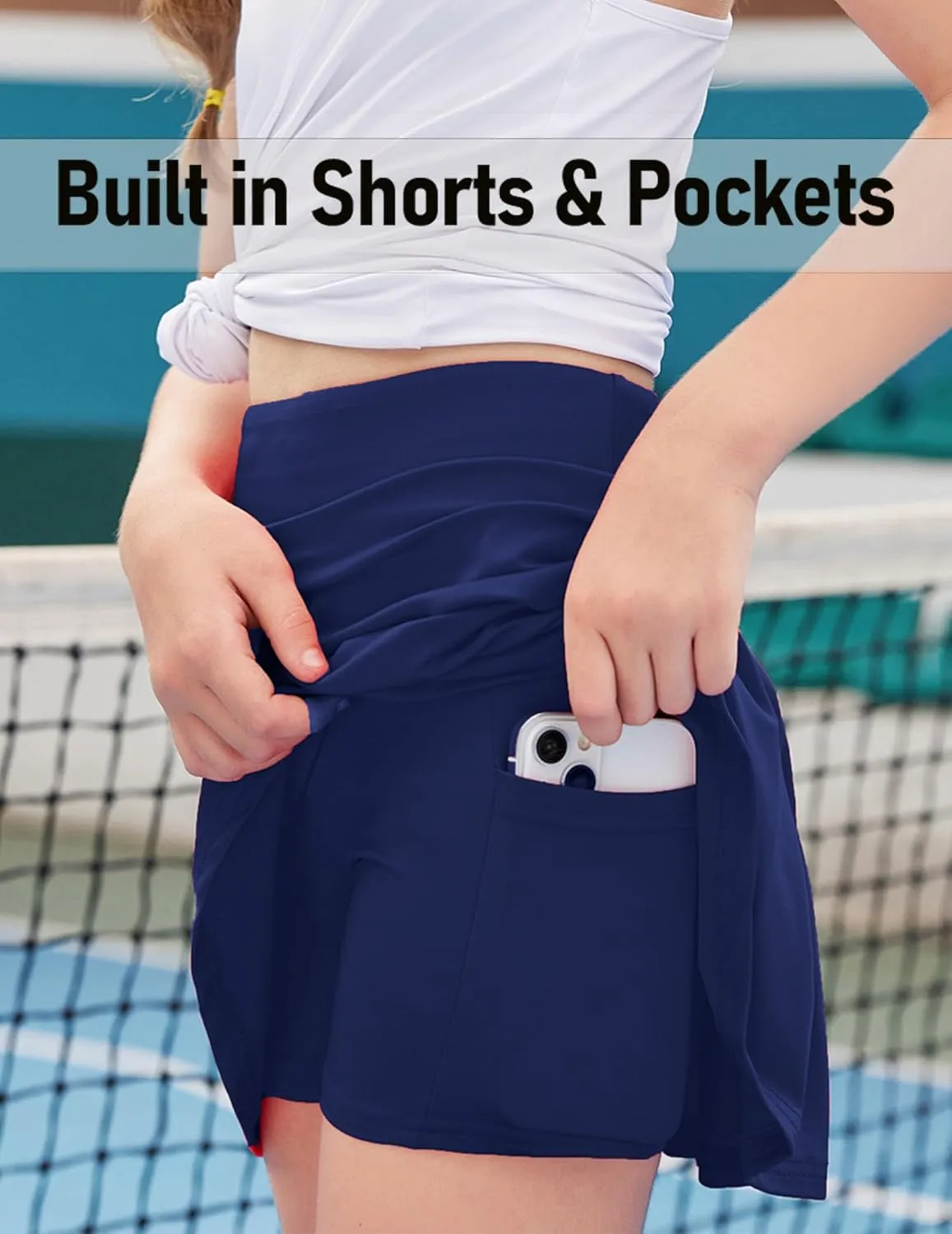 Zaclotre Girls Tennis Skirt with Shorts Pleated Back Kids Golf Skort Workout Running Sports Athletic Skirt with Pockets