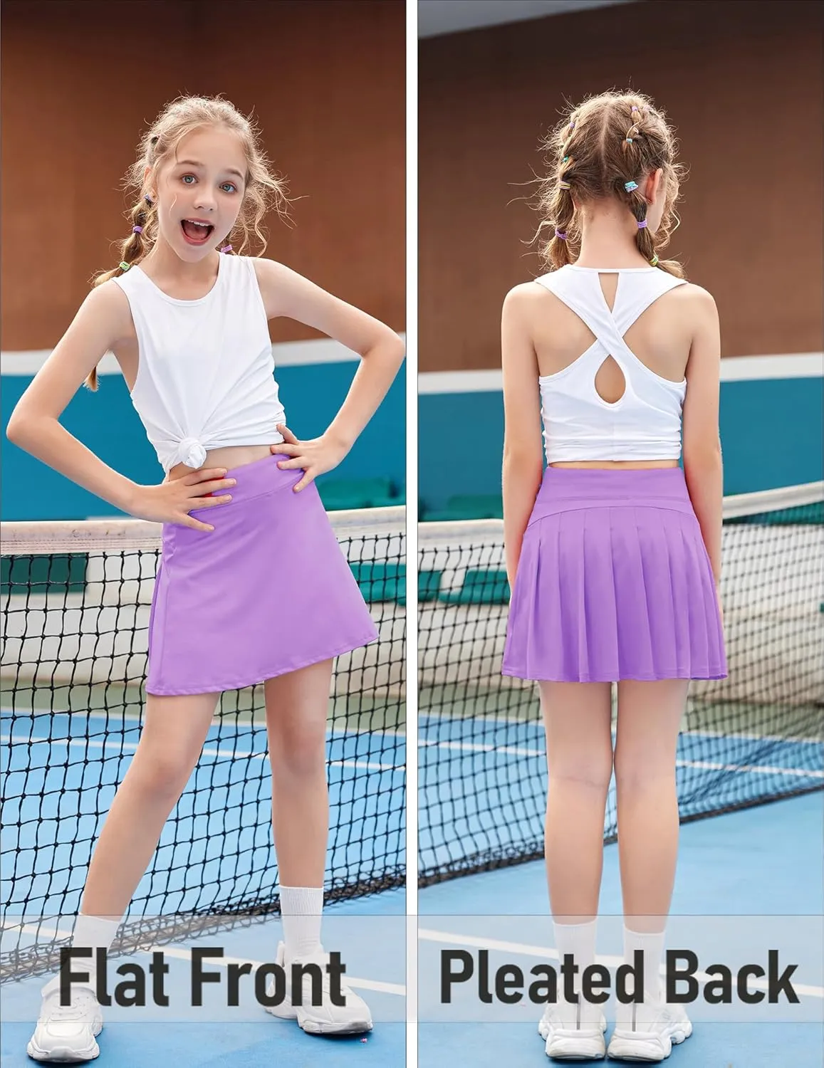 Zaclotre Girls Tennis Skirt with Shorts Pleated Back Kids Golf Skort Workout Running Sports Athletic Skirt with Pockets