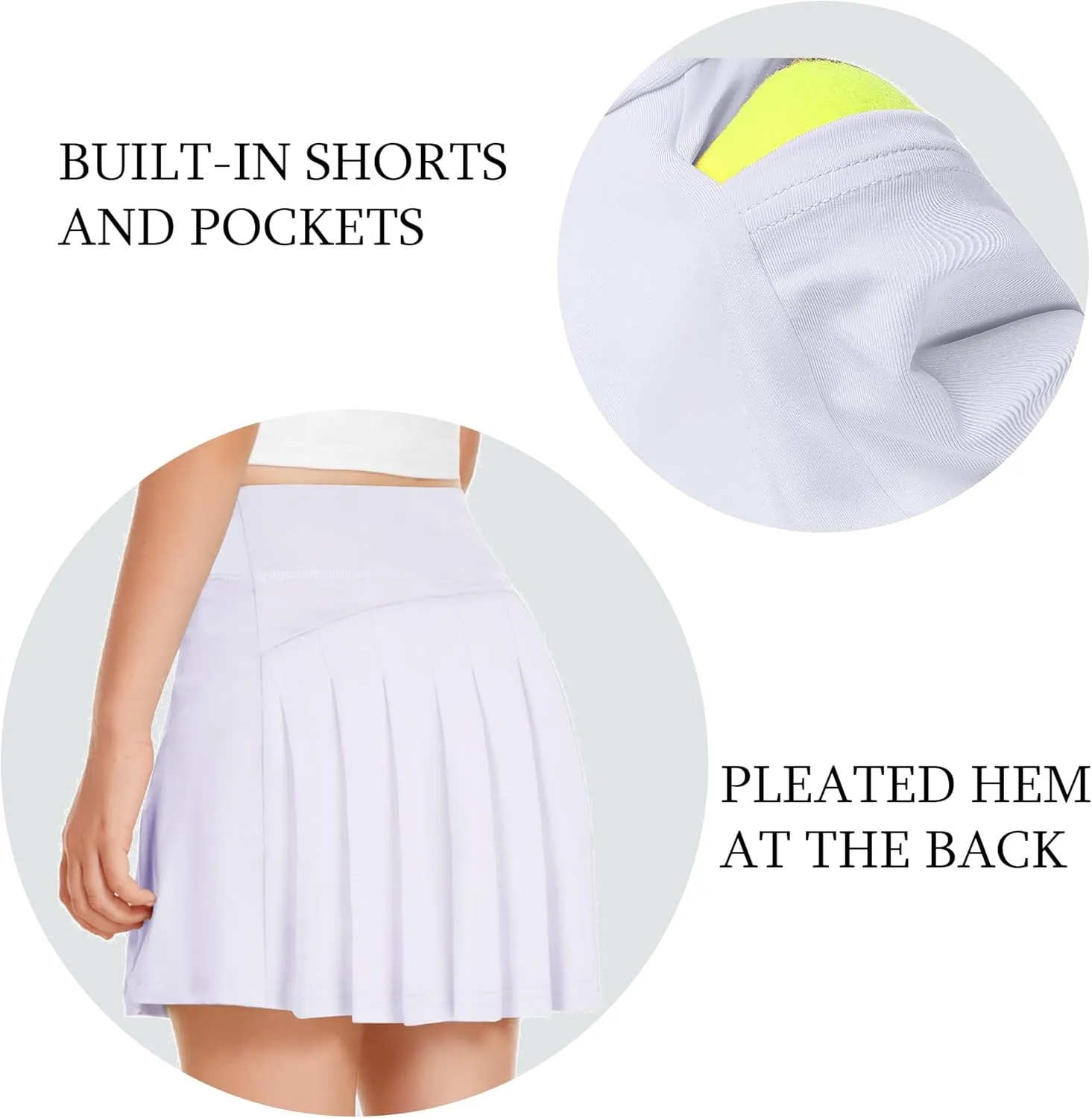 Zaclotre Girls Tennis Skirt with Shorts Pleated Back Kids Golf Skort Workout Running Sports Athletic Skirt with Pockets