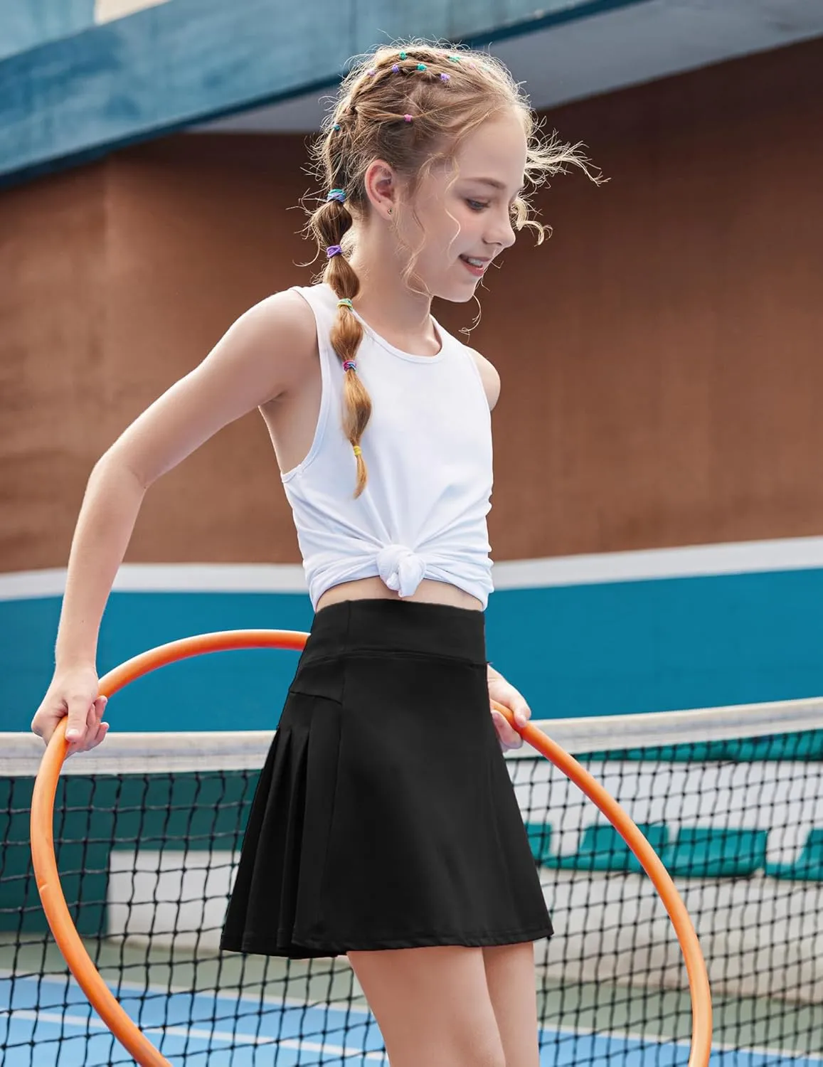 Zaclotre Girls Tennis Skirt with Shorts Pleated Back Kids Golf Skort Workout Running Sports Athletic Skirt with Pockets