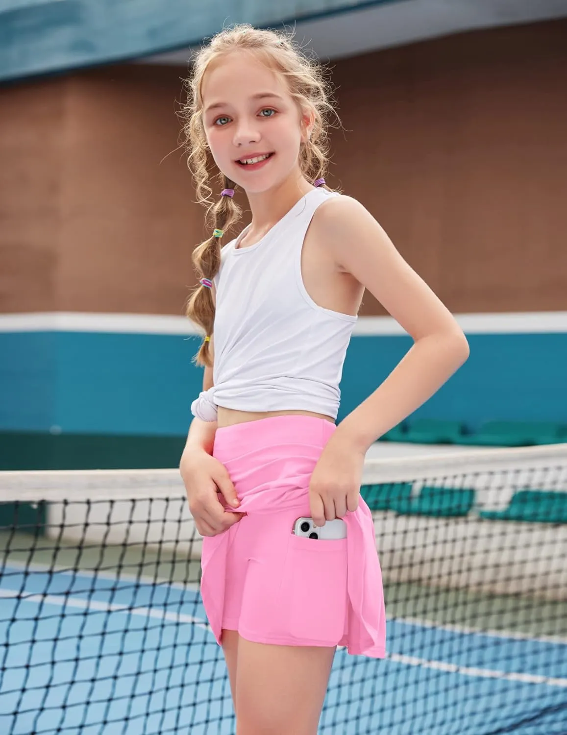 Zaclotre Girls Tennis Skirt with Shorts Pleated Back Kids Golf Skort Workout Running Sports Athletic Skirt with Pockets