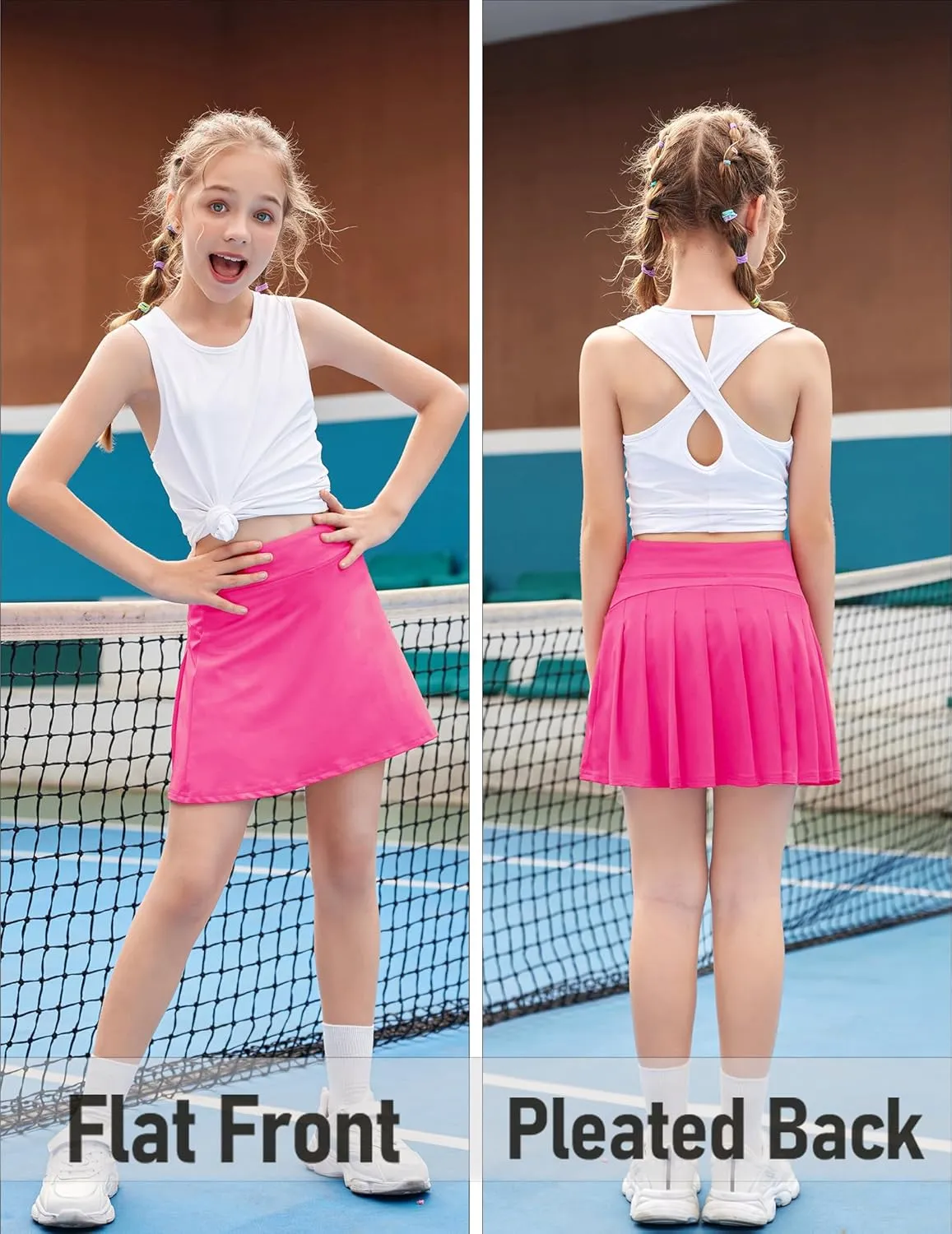 Zaclotre Girls Tennis Skirt with Shorts Pleated Back Kids Golf Skort Workout Running Sports Athletic Skirt with Pockets