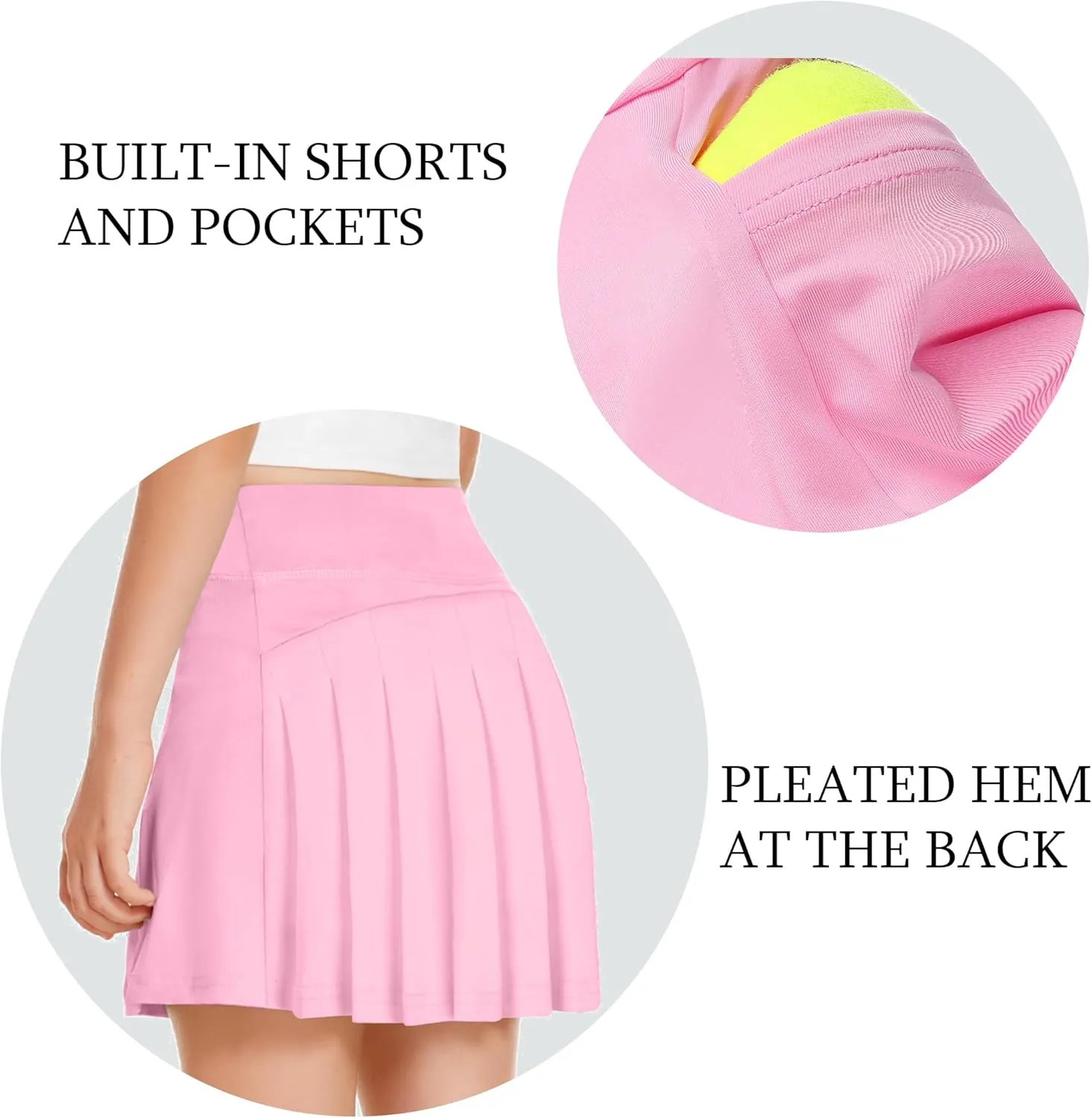 Zaclotre Girls Tennis Skirt with Shorts Pleated Back Kids Golf Skort Workout Running Sports Athletic Skirt with Pockets