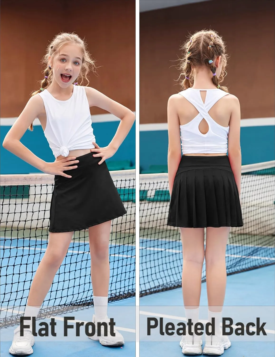 Zaclotre Girls Tennis Skirt with Shorts Pleated Back Kids Golf Skort Workout Running Sports Athletic Skirt with Pockets