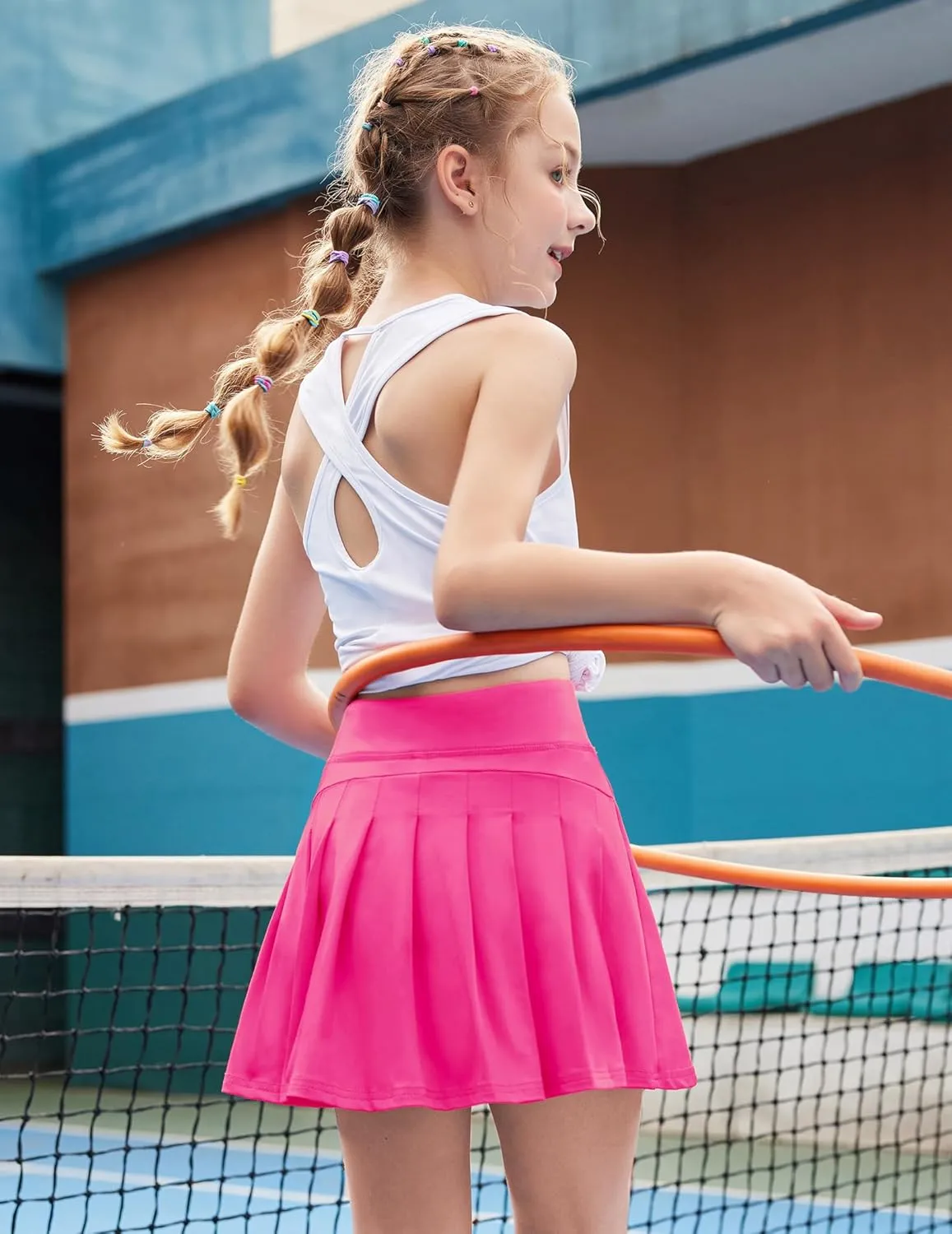 Zaclotre Girls Tennis Skirt with Shorts Pleated Back Kids Golf Skort Workout Running Sports Athletic Skirt with Pockets