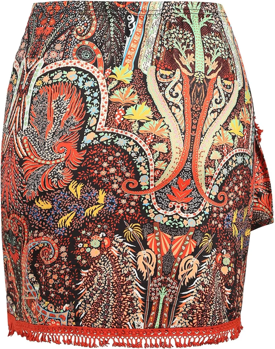 ZAFUL Slit Skirt for Women Boho Print Tie Side Wrap Tassel Casual Beach Mini Skirt