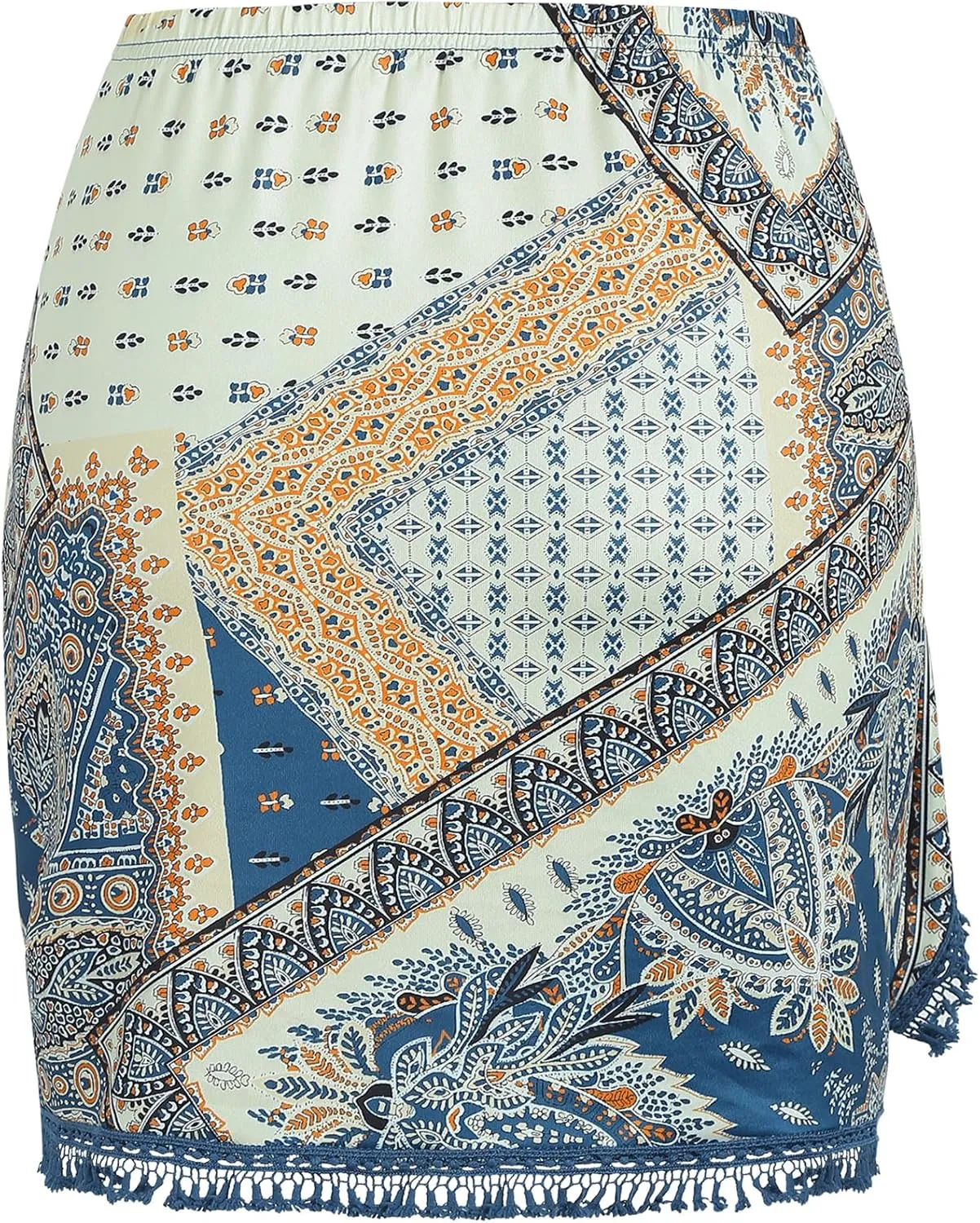ZAFUL Slit Skirt for Women Boho Print Tie Side Wrap Tassel Casual Beach Mini Skirt