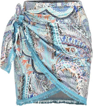 ZAFUL Slit Skirt for Women Boho Print Tie Side Wrap Tassel Casual Beach Mini Skirt