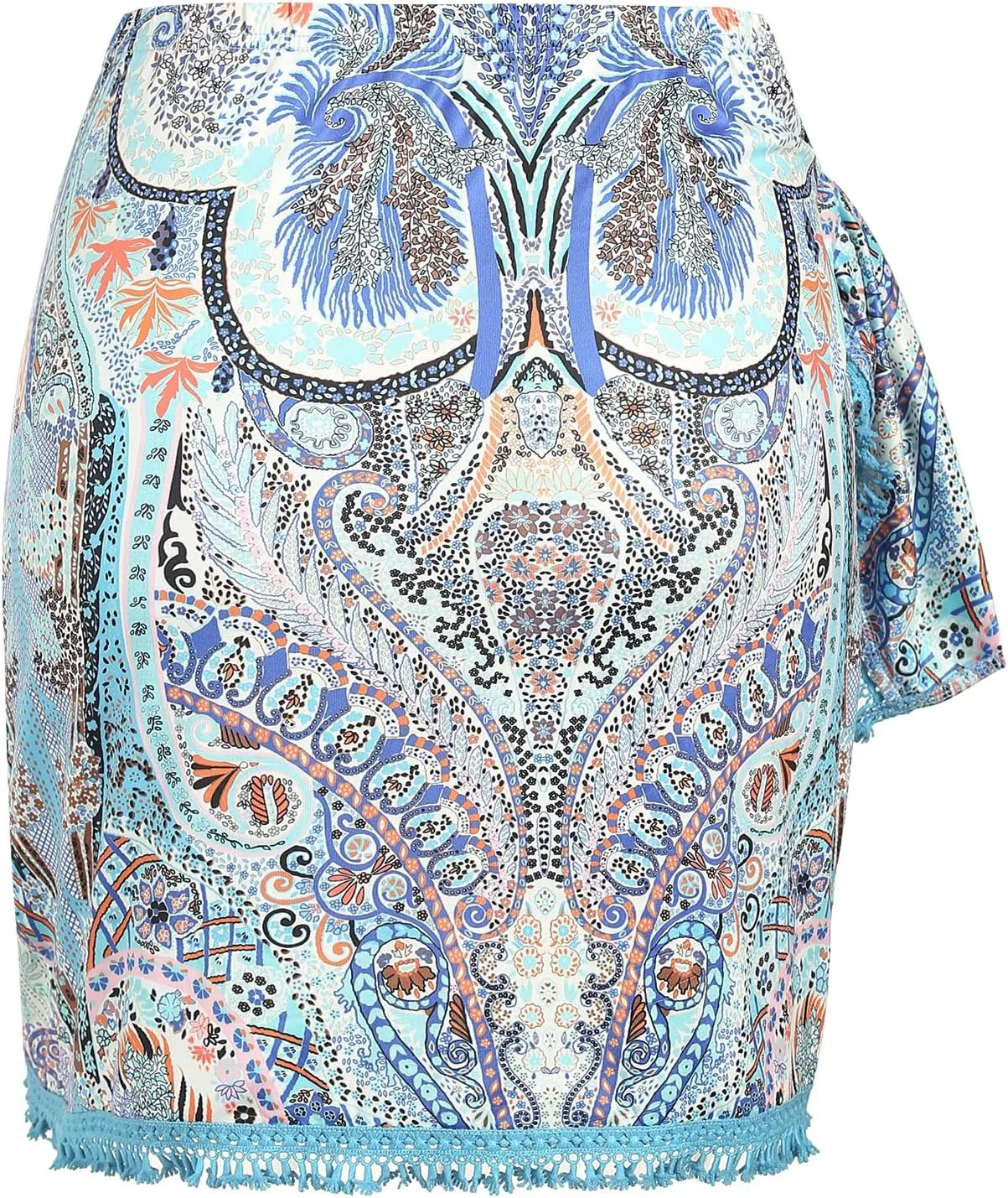 ZAFUL Slit Skirt for Women Boho Print Tie Side Wrap Tassel Casual Beach Mini Skirt