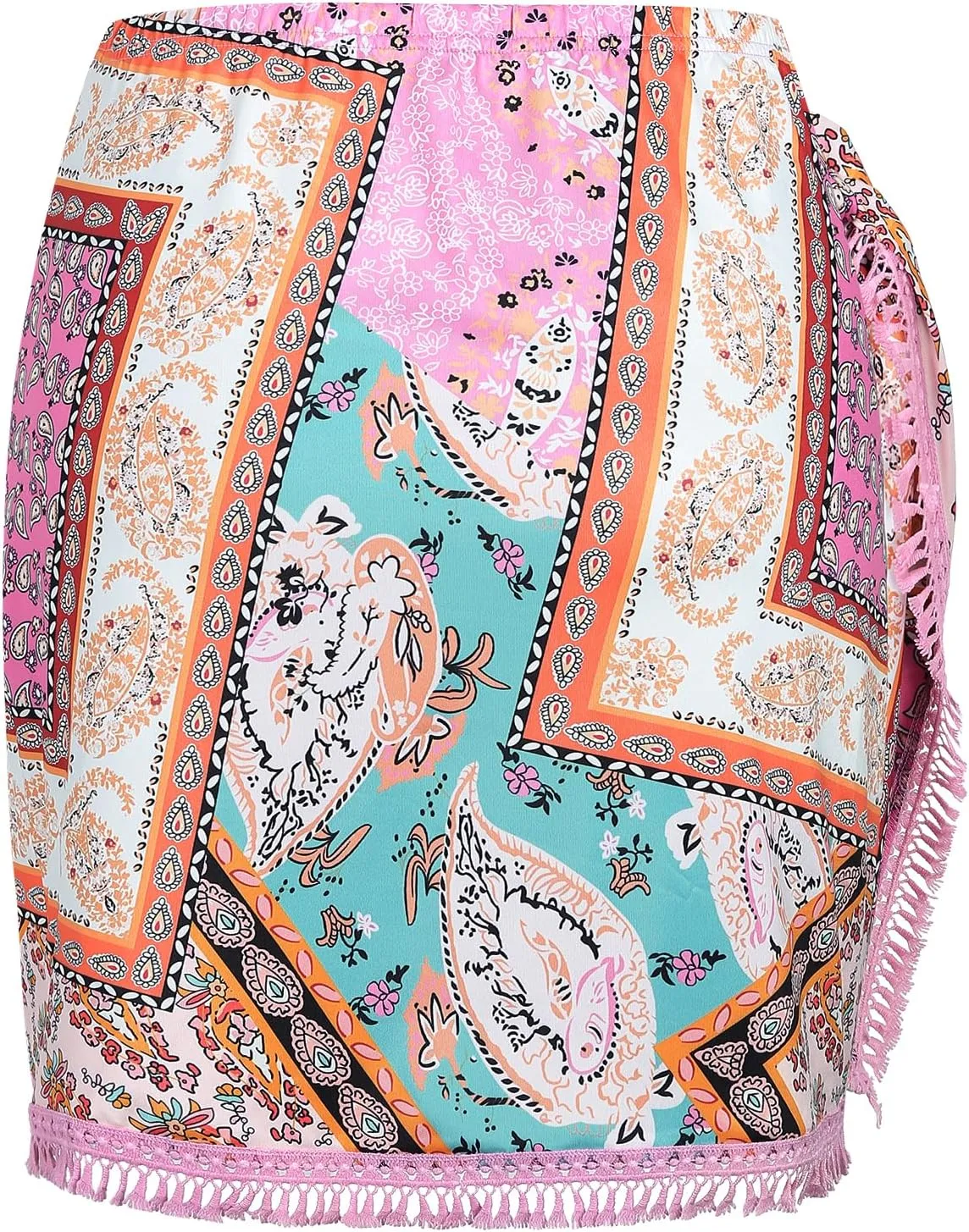 ZAFUL Slit Skirt for Women Boho Print Tie Side Wrap Tassel Casual Beach Mini Skirt