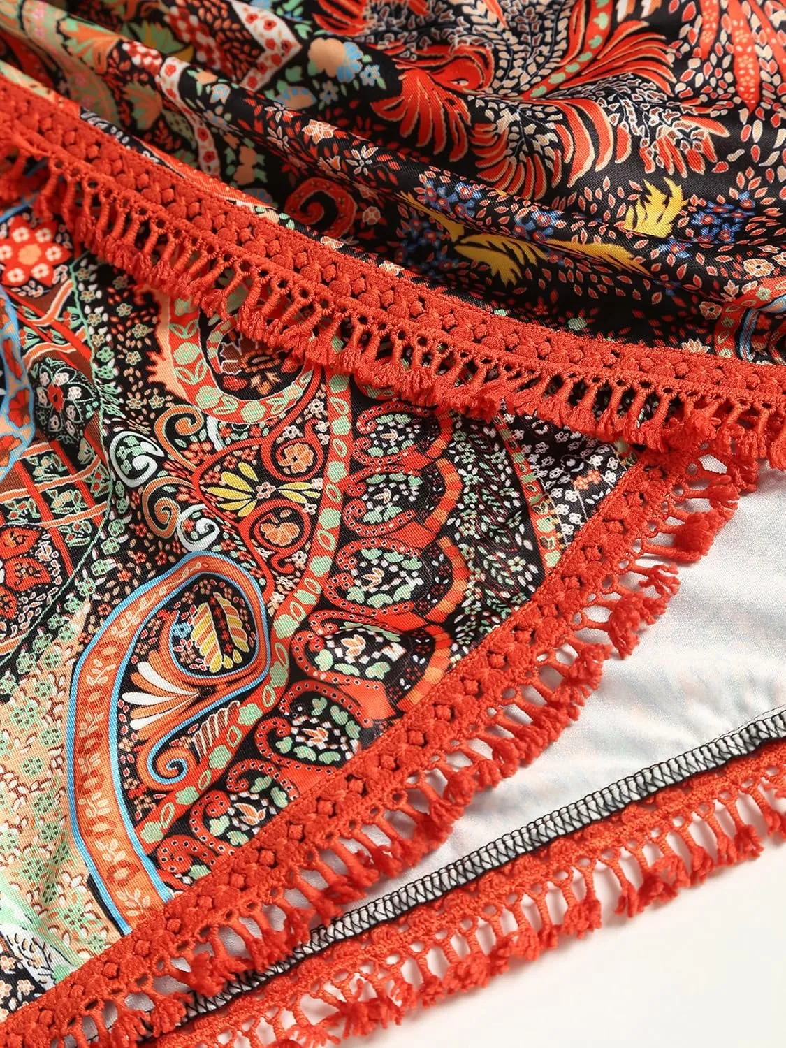 ZAFUL Slit Skirt for Women Boho Print Tie Side Wrap Tassel Casual Beach Mini Skirt