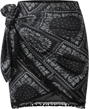 ZAFUL Slit Skirt for Women Boho Print Tie Side Wrap Tassel Casual Beach Mini Skirt