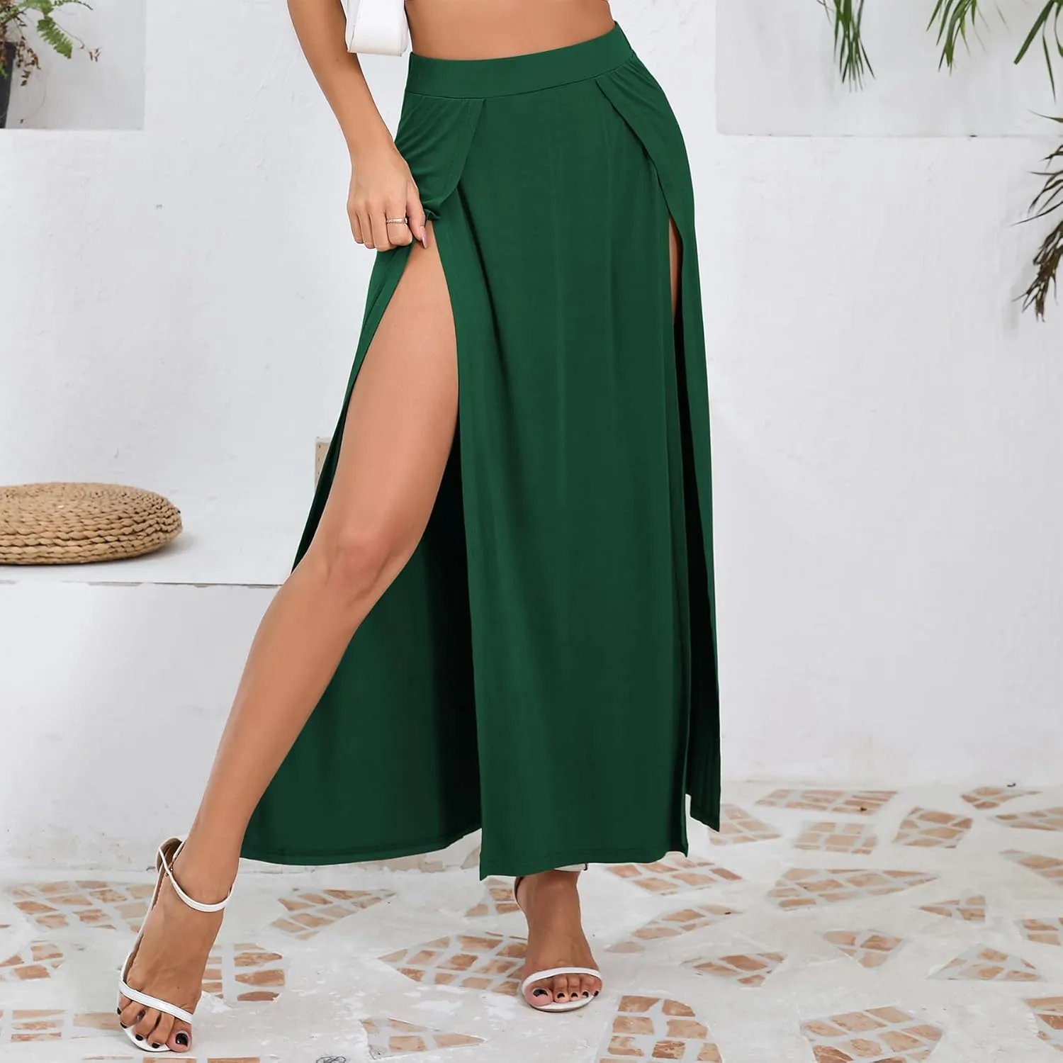 Zando Maxi Skirt with High Slit for Women - Double Slit Split Skirt