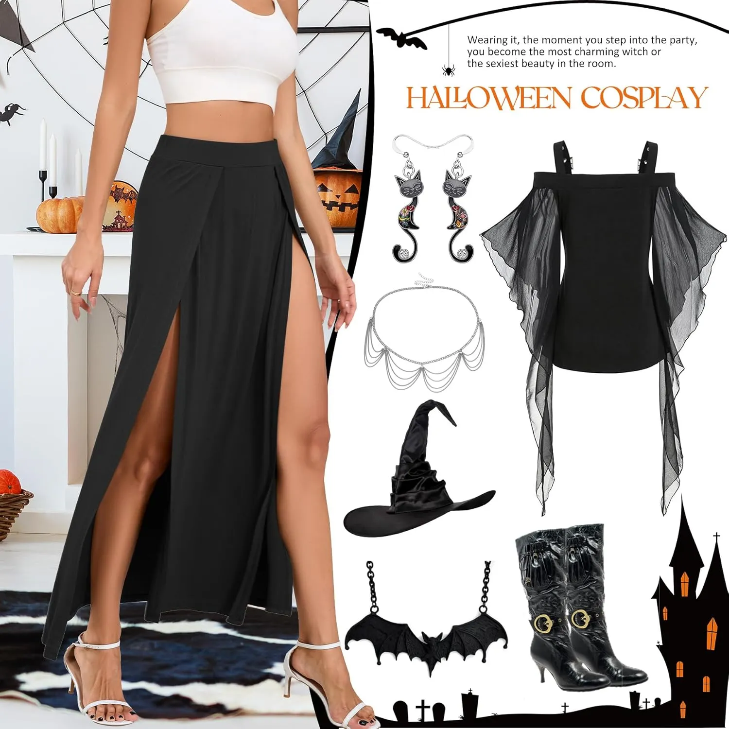 Zando Maxi Skirt with High Slit for Women - Double Slit Split Skirt