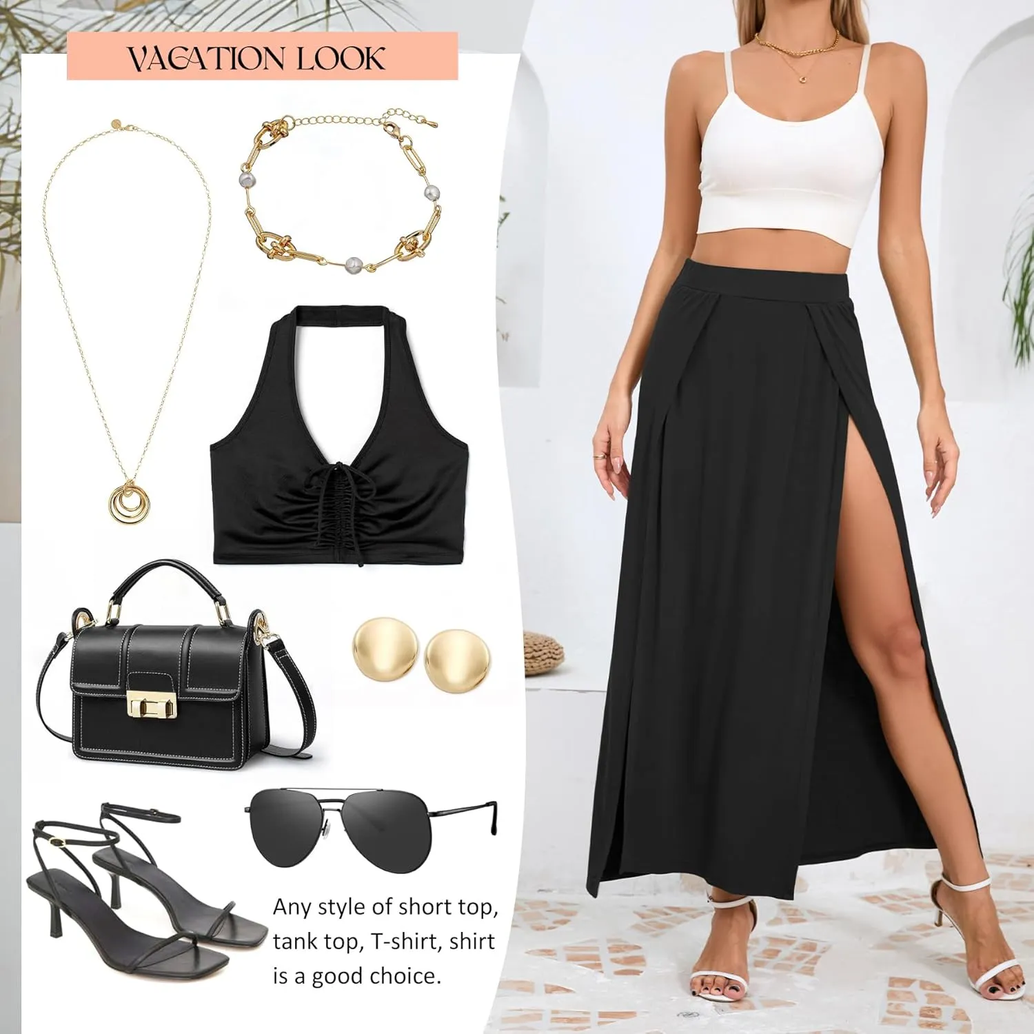 Zando Maxi Skirt with High Slit for Women - Double Slit Split Skirt