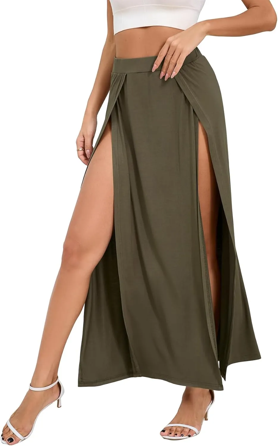 Zando Maxi Skirt with High Slit for Women - Double Slit Split Skirt