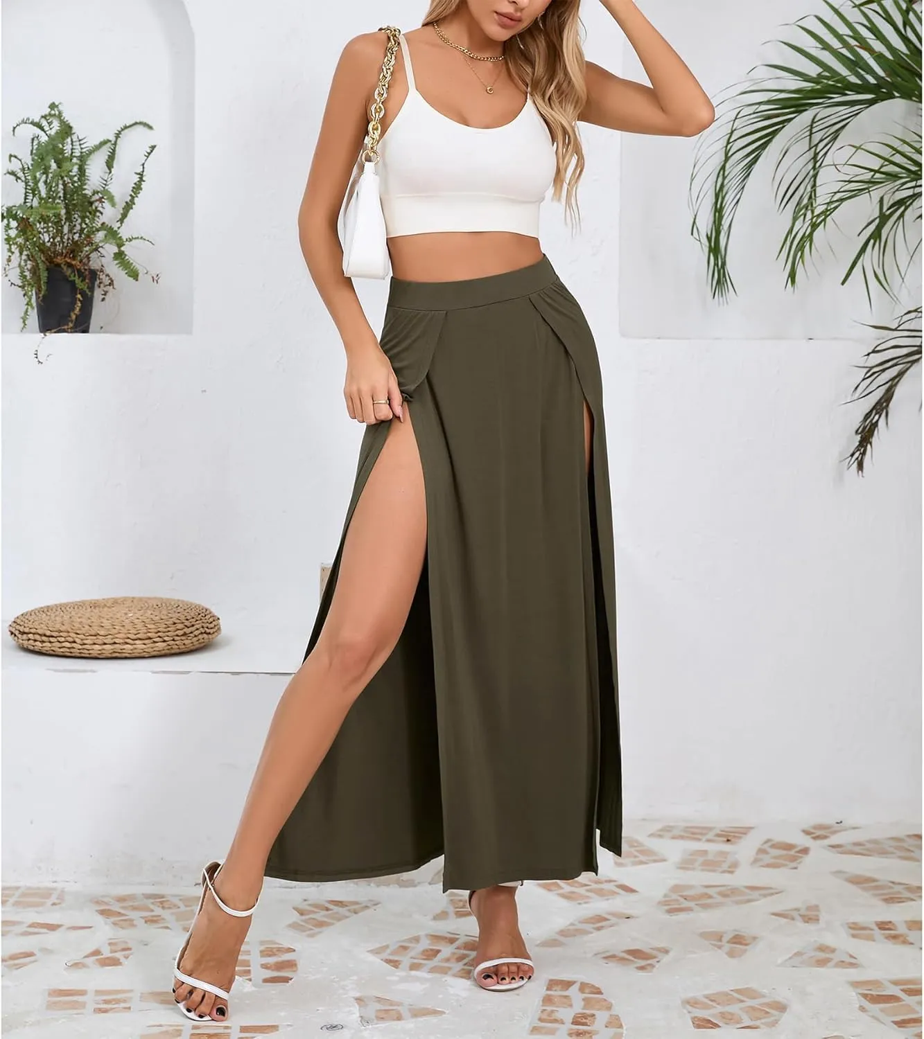 Zando Maxi Skirt with High Slit for Women - Double Slit Split Skirt